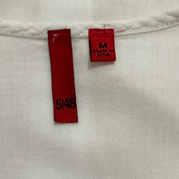 5148 Semi-Sheer White Crinkled Cotton Top With Roll-Up Button Tab Sleeves Size M - Picture 5 of 6